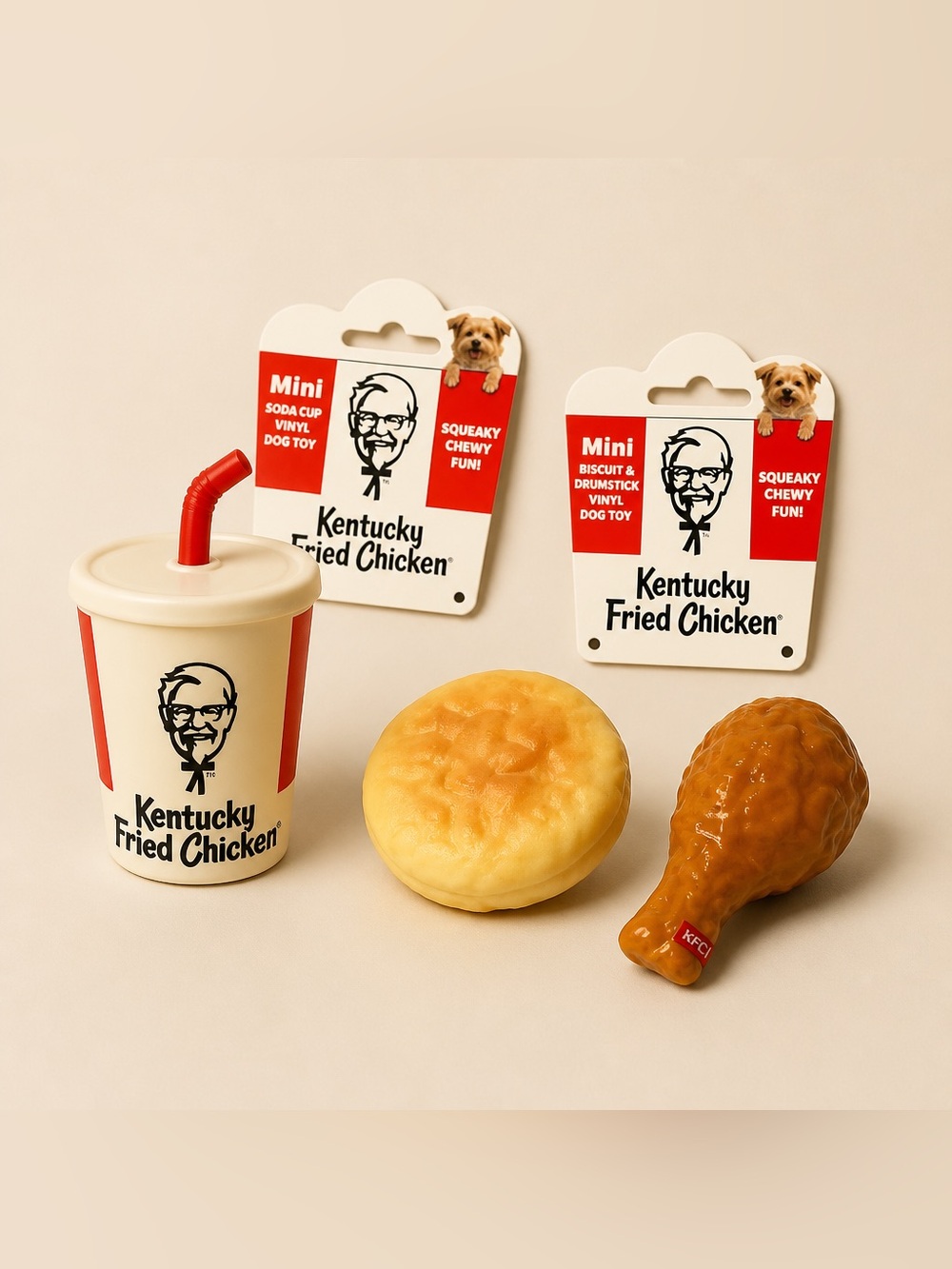Set of 2 KFC Mini Vinyl Dog Toys 3 Total Toys